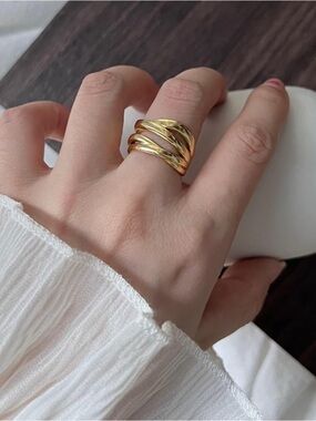 925 Sterling Silver Gold Multi-Band Twist Ring NEW